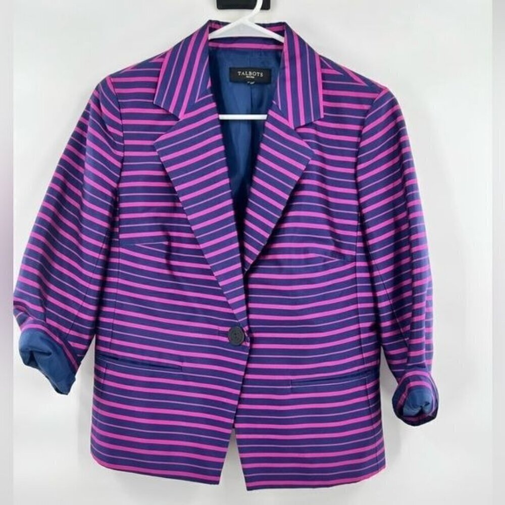 Talbots purple striped blazer jacket size M womens